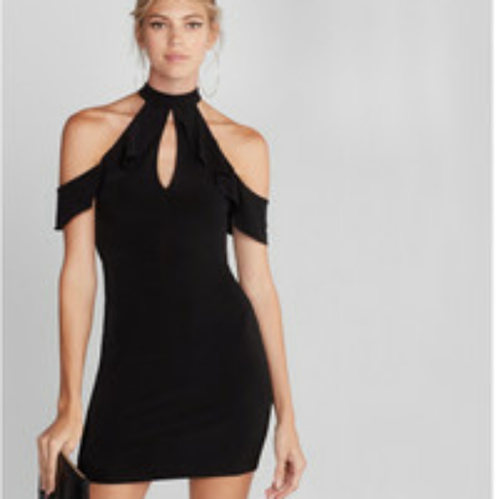Express 00 Black Cold Shoulder Choker Keyhole Bodycon dress